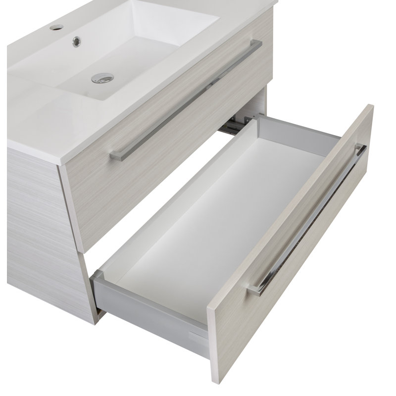 Mercury Row® Akron 36'' Wall Mounted Single Bathroom Vanity with Marble